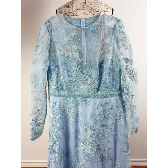 B58 Mac Duggal Long Sleeve Midi Dress Womens 18 Floral Embellished Wedding - Picture 6 of 10